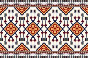 Ethnic fabric pixel art style with orange red white and blue color vector