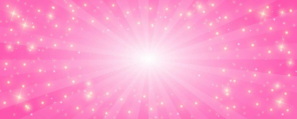 Sunburst pink background. Cartoon radial light backdrop. Retro comic pattern with rays and sparkles and stars. Vector wallpaper