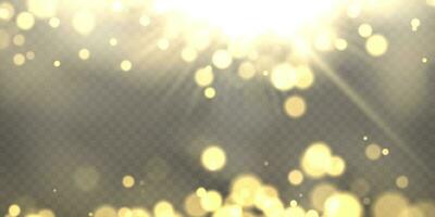 Golden bokeh effect on dark background. Glowing golden lights for holidays, christmas, new year. Vector illustration