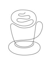 Continuous line art or One Line Drawing of coffee. Coffees cup shop concept. vector