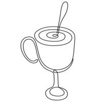 Vector design of a cup on a high stem with a drink and a spoon with one line. Banners with cards and print on a white isolated background.