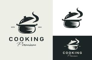 Iron Pan Element Silhouette with Smoke Steam icon Illustration, Aroma Steam Cooking Symbol Vintage Retro, Restaurant Cooking Tool Pan vector