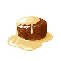 Vector illustration, malva pudding with cream, isolated on white background.