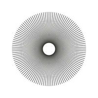 Radial circle lines. Geometric abstract element. Spokes radiating stripes. Design outline element. Circular simple radiating lines. Sun star rays icon. Illusion shape. Vector graphic illustration.