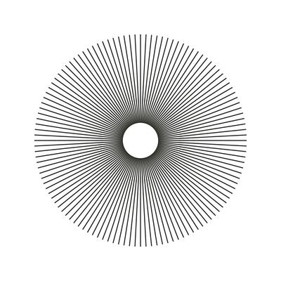 Radial circle lines. Geometric abstract element. Spokes radiating stripes. Design outline element. Circular simple radiating lines. Sun star rays icon. Illusion shape. Vector graphic illustration.