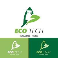 Eco technology business vector design modern. Nature technology logo with leaf and circuit tech minimalist vector illustration