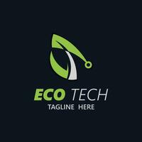 Eco technology business vector design modern. Nature technology logo with leaf and circuit tech minimalist vector illustration