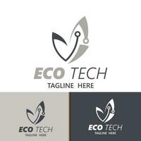 eco tecnología negocio vector diseño moderno. naturaleza tecnología logo con hoja y circuito tecnología minimalista vector ilustración