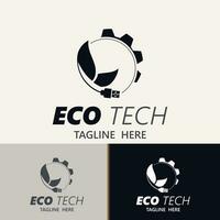 Eco technology business vector design modern. Nature technology logo with leaf and circuit tech minimalist vector illustration