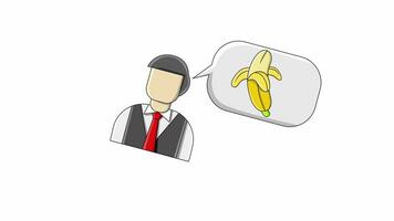 flat design animation of a man thinking about a banana video