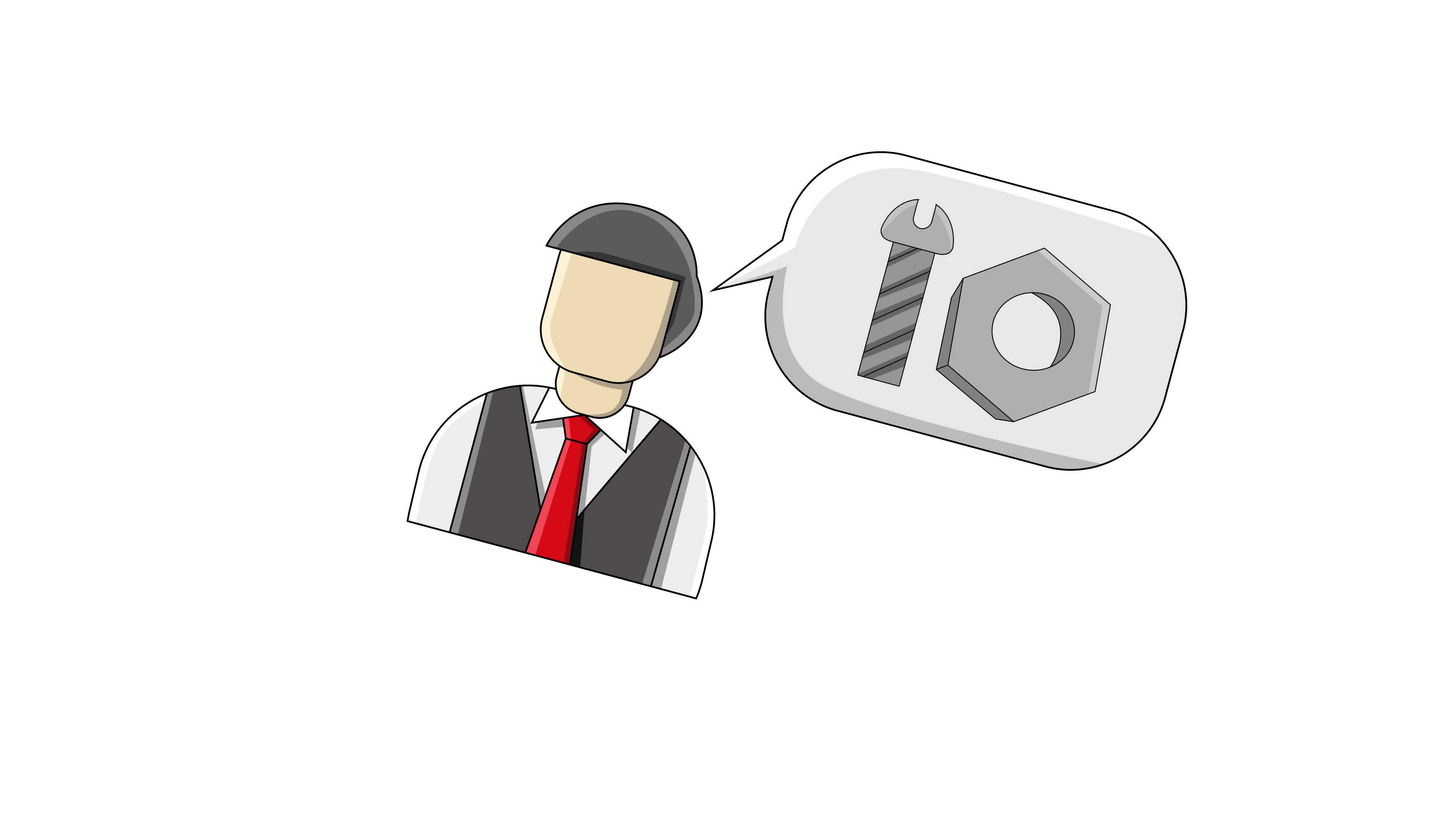 flat design animation of a man thinking about nuts and bolts 34944146