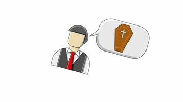 flat design animation of a man thinking about a coffin video