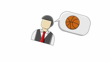 plat conception animation de une homme en pensant à propos basketball video