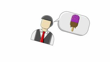 flat design animation of a man thinking about ice cream video