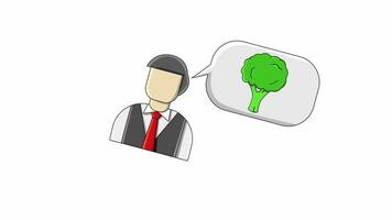 flat design animation of a man thinking about broccoli video