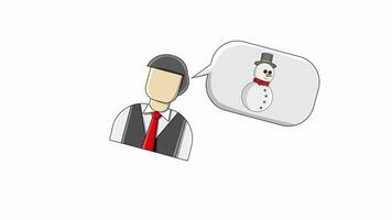 flat design animation of a man thinking about a snowman video