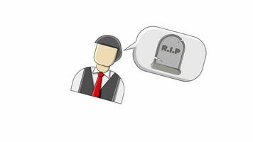 flat design animation of a man thinking about a tombstone video