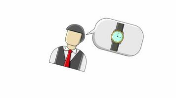 flat design animation of a man thinking about a watch video