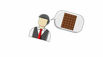 flat design animation of a man thinking about a chocolate bar video