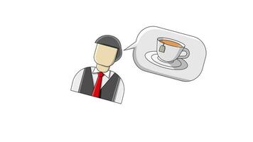 flat design animation of a man thinking about a cup of tea video