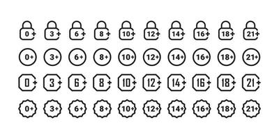 años restricción íconos grande colocar. marca años límite. años restricción insignias vector escalable gráficos