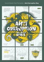 Social media post template with floral doodle art and typography of anti-corruption day design vector