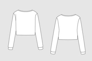 Female sweatshirt vector template isolated on a grey background. Front and back view. Outline fashion technical sketch of clothes model.