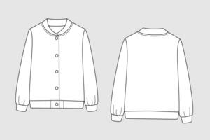 Bomber jacket vector template isolated set on a grey background. Unisex, male, female model. Front and back view. Outline fashion technical sketch of clothes model.