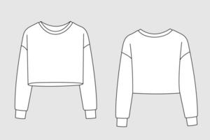 Female hoodie, sweatshirt vector template isolated on a grey background. Front and back view. Outline fashion technical sketch of clothes model.