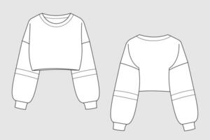 Female hoodie vector template isolated on a grey background. Front and back view. Outline fashion technical sketch of clothes model.