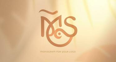 Initials M and S monogram icon.Creative letters MS for your logo. Transparent shadow effect. Shadows from leaves. Vector illustration . Eps 10