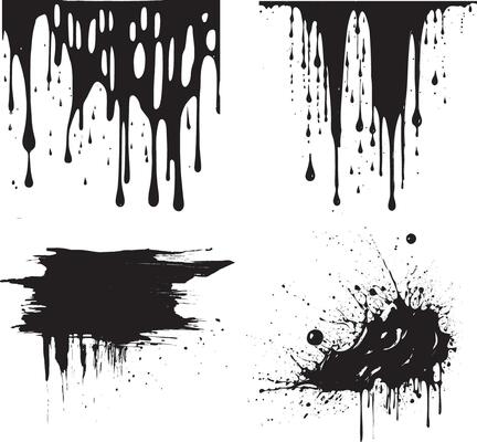 Paint dripping. Dripping liquid. Paint flows. Current paint, stains. Current drops. Current inks. Vector illustration. Flowing liquid. Stencil drops. Paint splatter. Molten. Chocolate drops. Oil drop