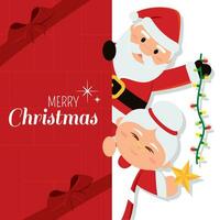 Merry christmas poster with cute characters Vector illustration