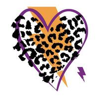 Design for a heart t-shirt with an animal print and the thunderbolt symbol vector