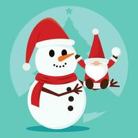 Cute christmas elf and snowman characters Vector illustration