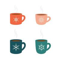 Cups of cocoa with steam and with snowflakes, on white background vector