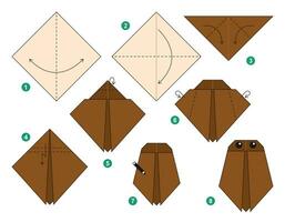 Cockroach origami scheme tutorial moving model. Origami for kids. Step by step how to make a cute origami insect. Vector illustration.