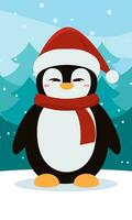 linda pingüino Navidad personaje vector ilustración