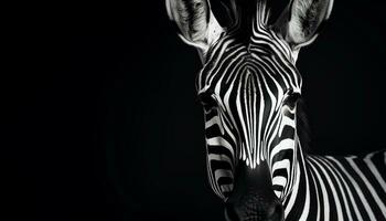 ai generado a rayas cebra en África, un monocromo belleza en naturaleza generado por ai foto