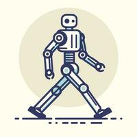 walking simple robot outline machine robo flat vector futuristic illustration, robotic automation cyborg animation ai technology icon learning shape modern running to help concept metallic hands metal