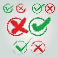 Green check mark icon and red cross mark. checklist signs, approval badge, vector illustration