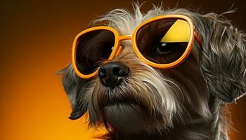 AI generated Cute puppy wearing sunglasses, looking at camera, purebred and pampered generated by AI photo