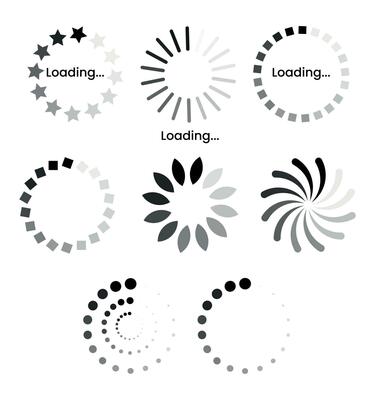 Loading icon set. Buffer loader or preloaded. Upload or download Collection of simple web download.