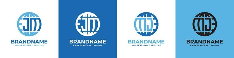 Letter JM and MJ Globe Logo Set, suitable for any business with JM or MJ initials. vector
