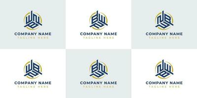 Letter WBN, WNB, BWN, BNW, NWB, NBW Hexagonal Technology Logo Set. Suitable for any business vector