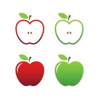 Apple icon. Set of red, green, and half apple with leaf vector. vector