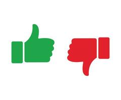 Thumbs up and thumbs down vector icon. Green Thumbs up and red Thumbs down icons. Vector illustration