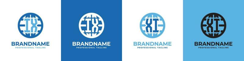 Letter IX and XI Globe Logo Set, suitable for any business with IX or XI initials. vector
