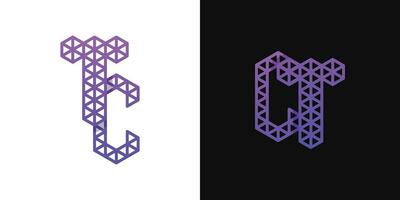 Letters CT and CT Polygon Logo Set, suitable for business related to polygon with CT and TC initials. vector