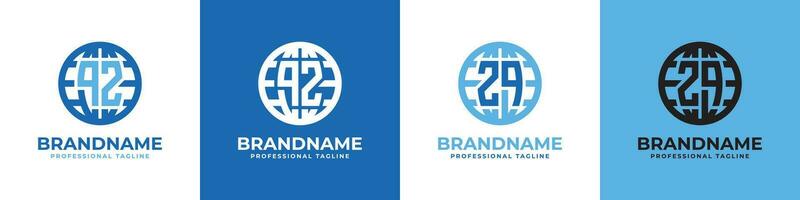 Letter QZ and ZQ Globe Logo Set, suitable for any business with QZ or ZQ initials. vector